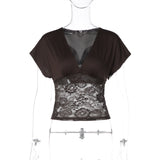 Women's Lace Panel V Neck Slim Fit Top