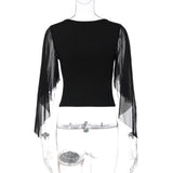 Women's Sheer Sleeve V Neck Blouse Top