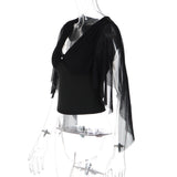 Women's Sheer Sleeve V Neck Blouse Top