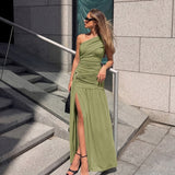 Women's One Shoulder Split Maxi Dress
