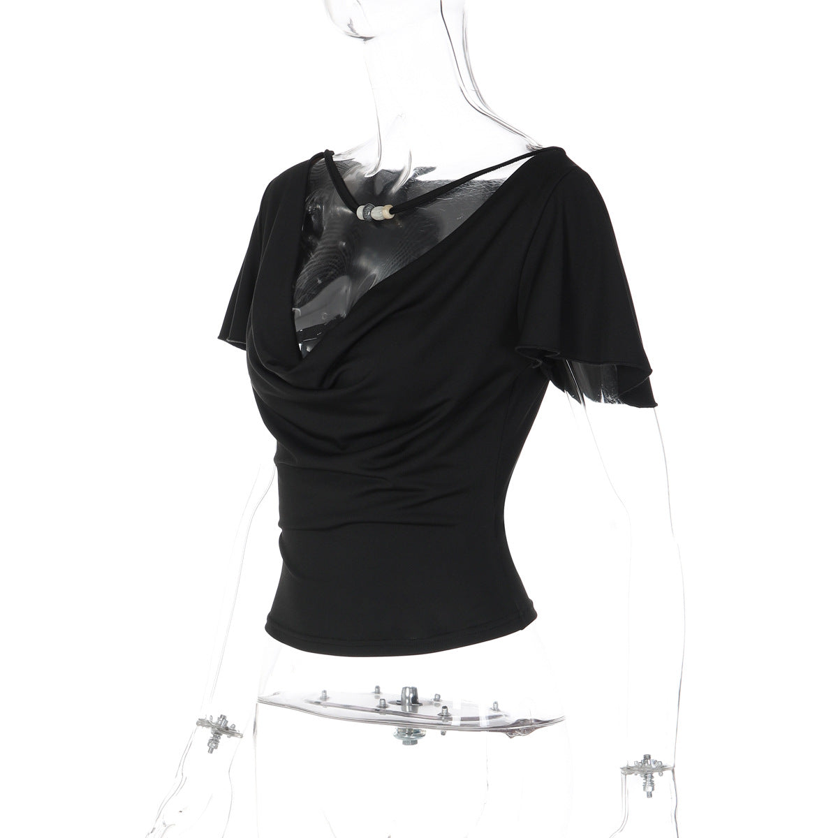 Women's Cowl Neck Beaded Trim Blouse Top