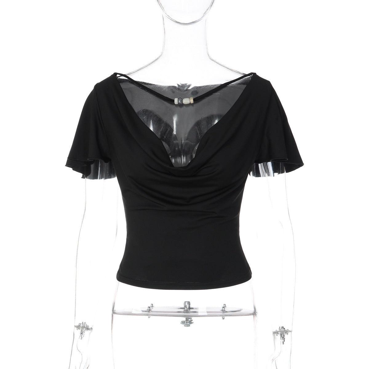 Women's Cowl Neck Beaded Trim Blouse Top