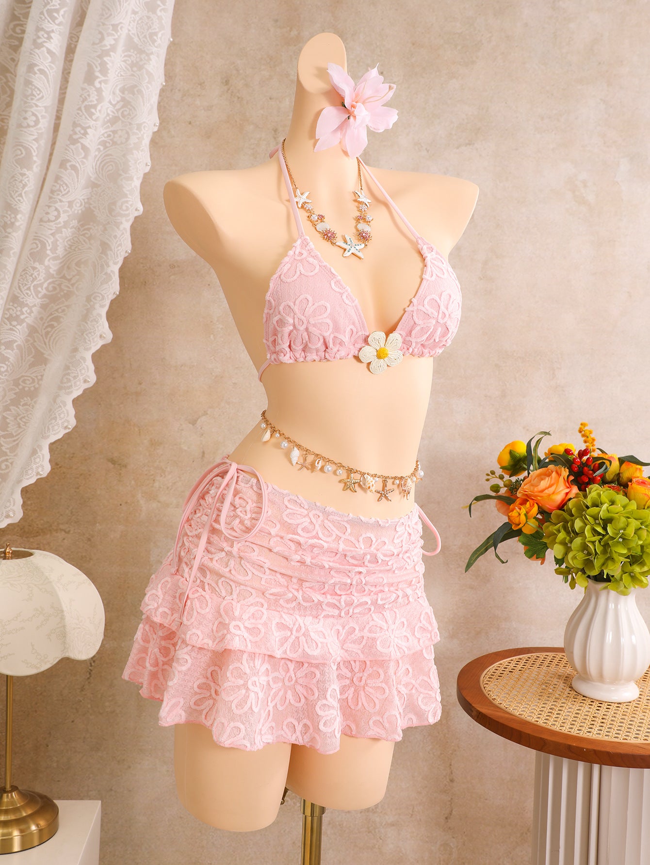 Women's Floral Bikini & Ruched Skirt Swimwear Set