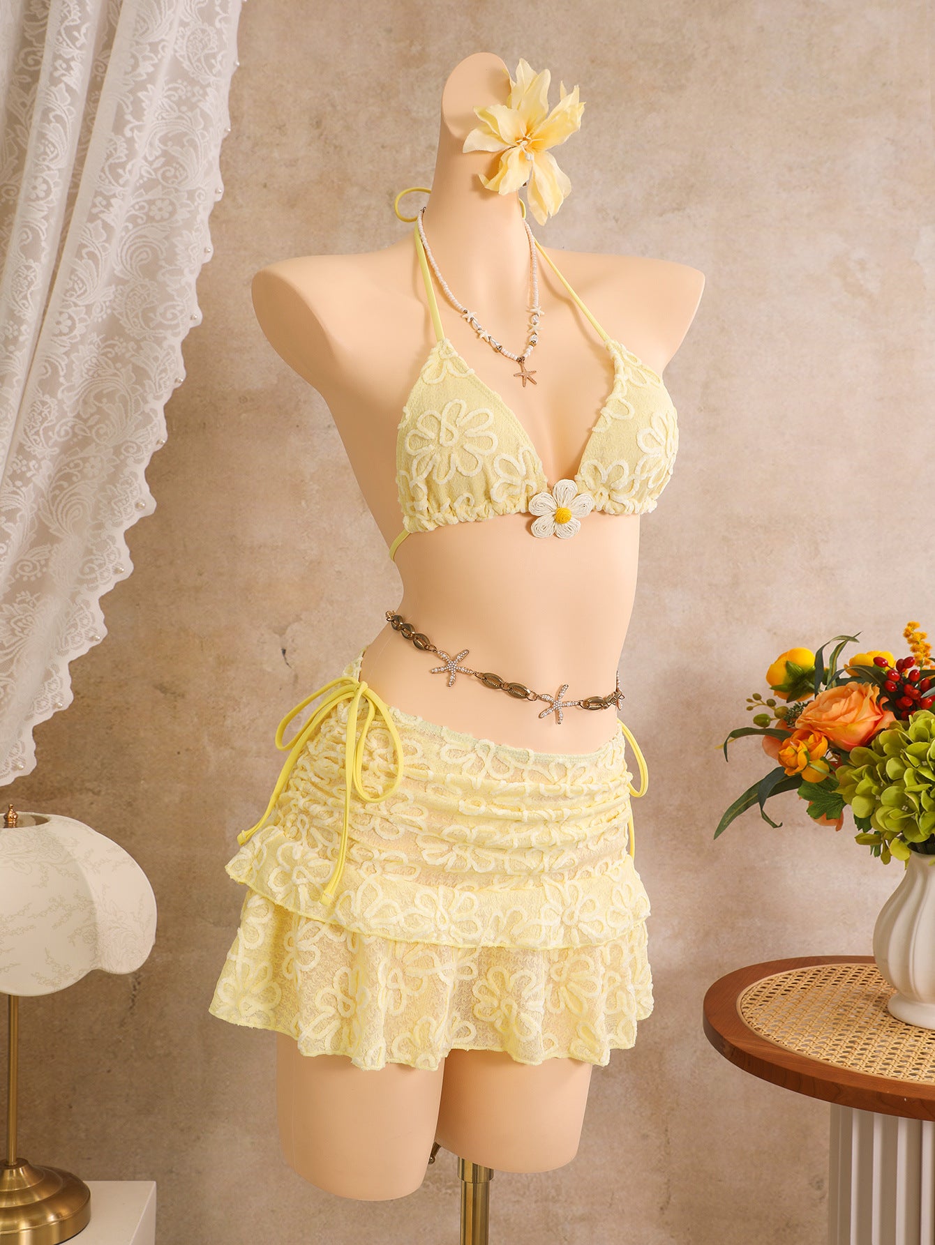 Women's Floral Bikini & Ruched Skirt Swimwear Set