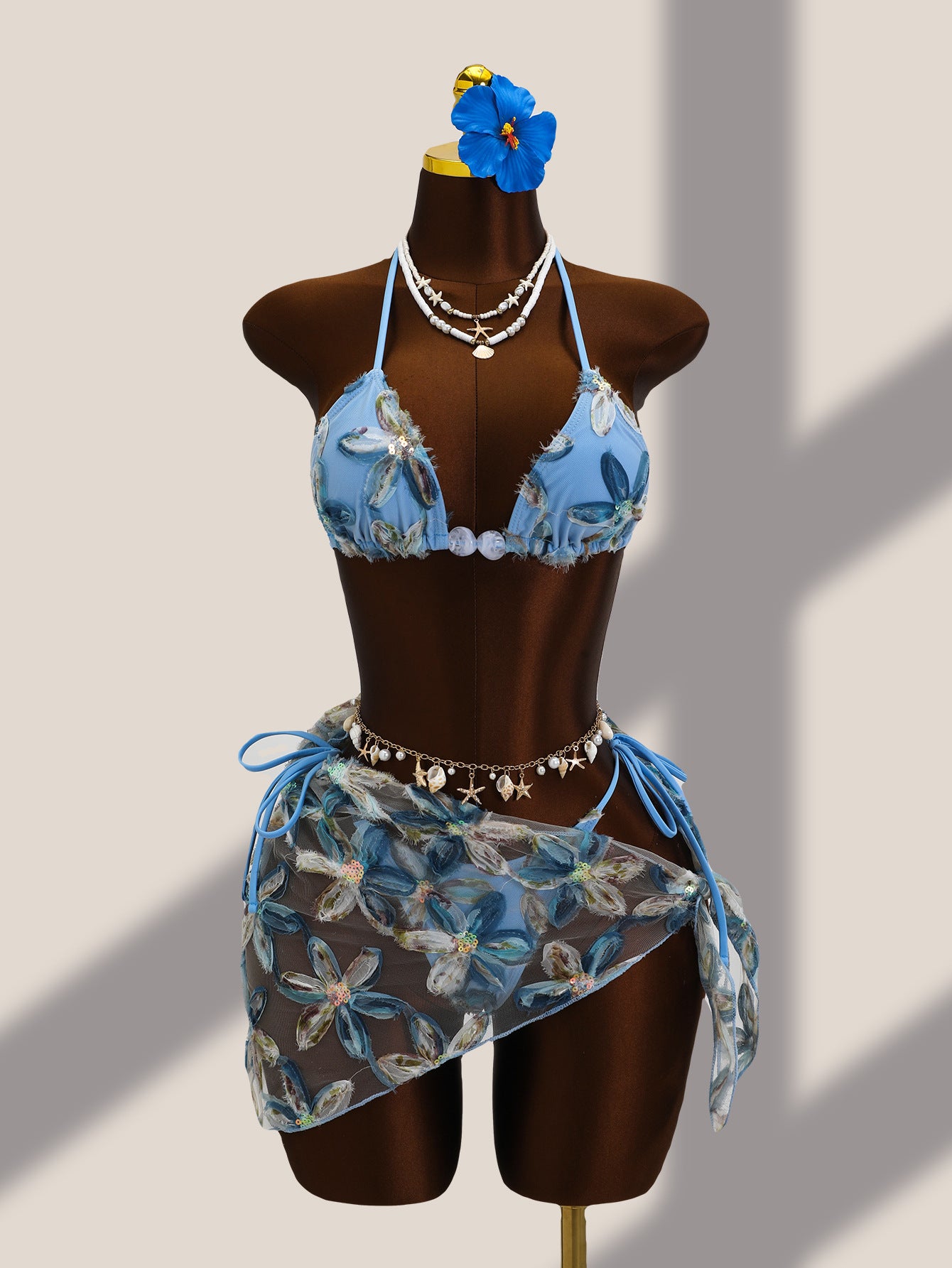 Women's Floral Bikini & Sheer Wrap Skirt Set