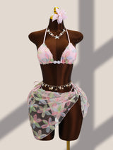 Women's Floral Bikini & Sheer Wrap Skirt Set