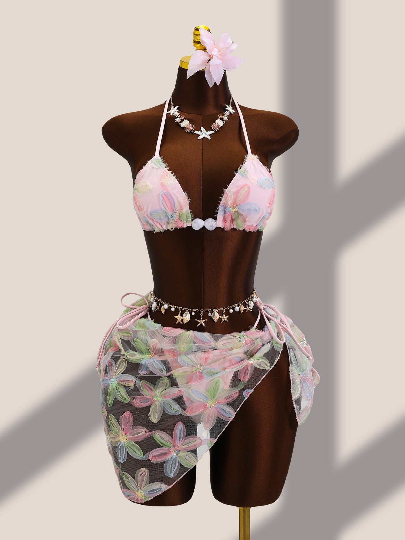Women's Floral Bikini & Sheer Wrap Skirt Set