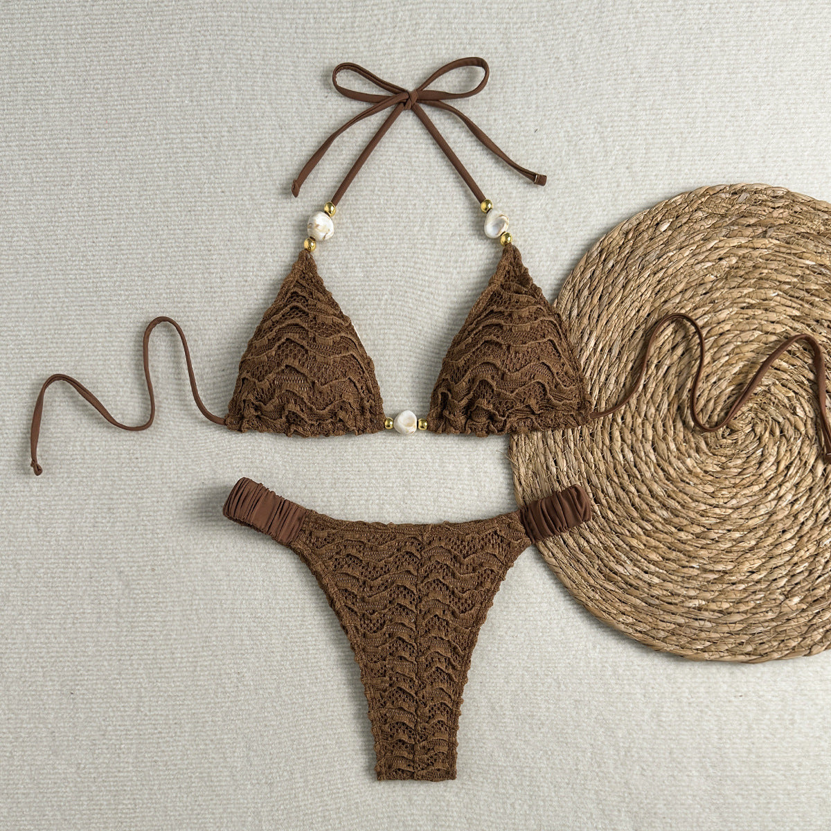 Women's Textured Shell Accent Triangle Bikini Set
