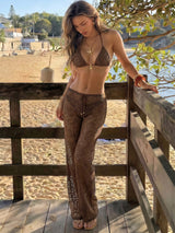 Women's Crochet Bikini & Sheer Beach Pants Set