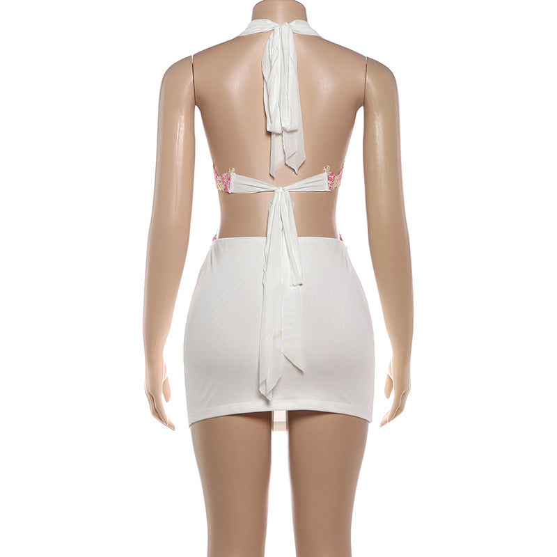 Women's Floral Cutout Halter Mini Bodycon Dress