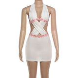 Women's Floral Cutout Halter Mini Bodycon Dress