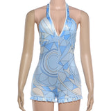 Women's Halter Cutout Ruffle Hem Romper