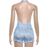 Women's Halter Cutout Ruffle Hem Romper