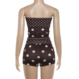 Women's Strapless Polka Dot Mesh Shorts Set