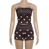 Women's Strapless Polka Dot Mesh Shorts Set