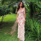 Women's Floral Ruffle Mermaid Maxi Dress