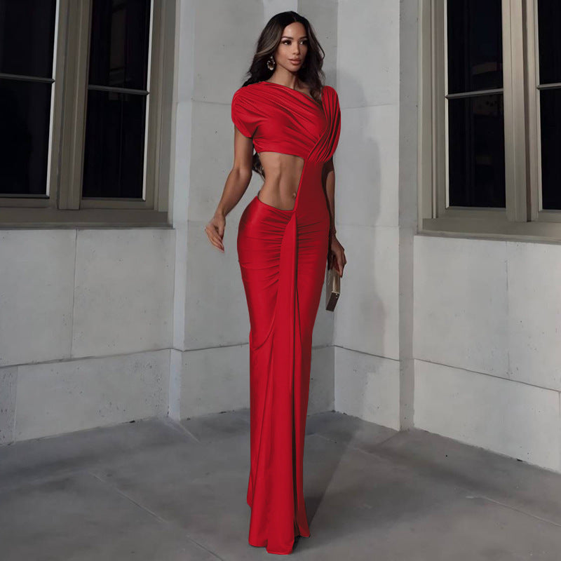 Elegant Cutout Ruched Maxi Dress