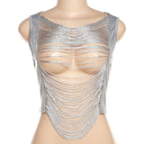 Fringe Metallic Crop Party Top