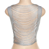 Fringe Metallic Crop Party Top