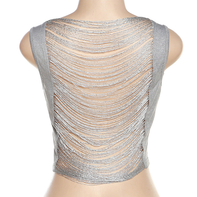 Fringe Metallic Crop Party Top