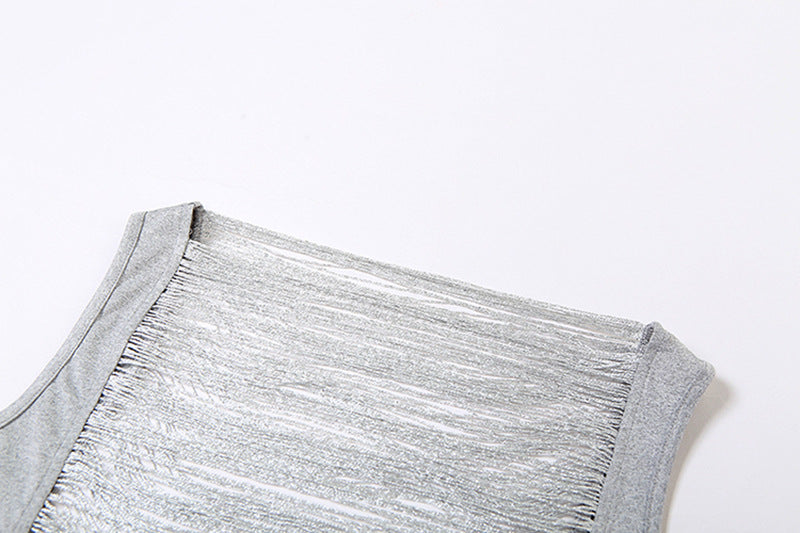 Fringe Metallic Crop Party Top