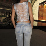 Fringe Metallic Crop Party Top