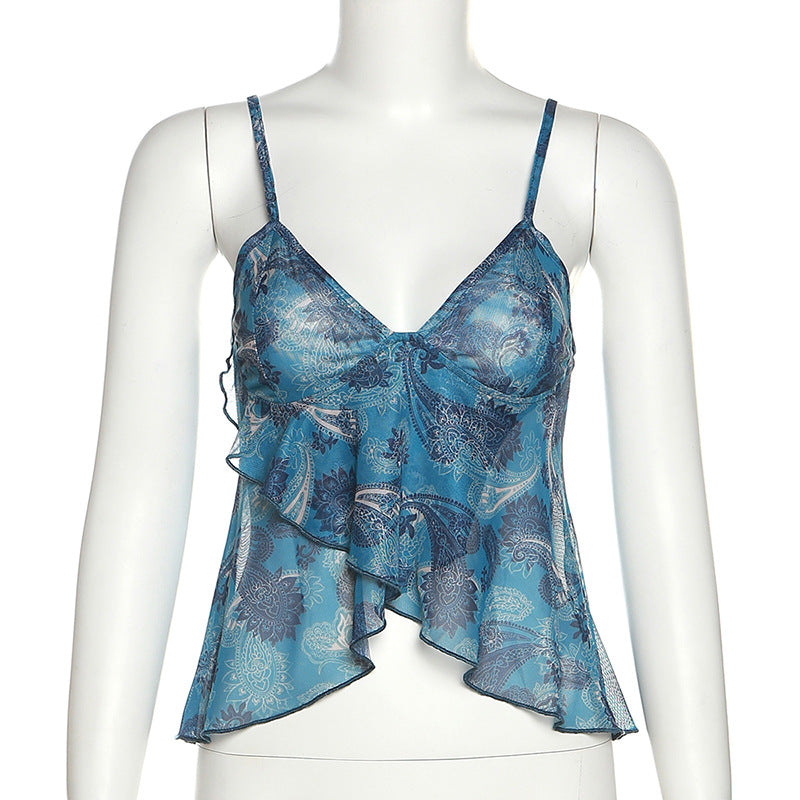 Vintage Print Mesh Cami Top