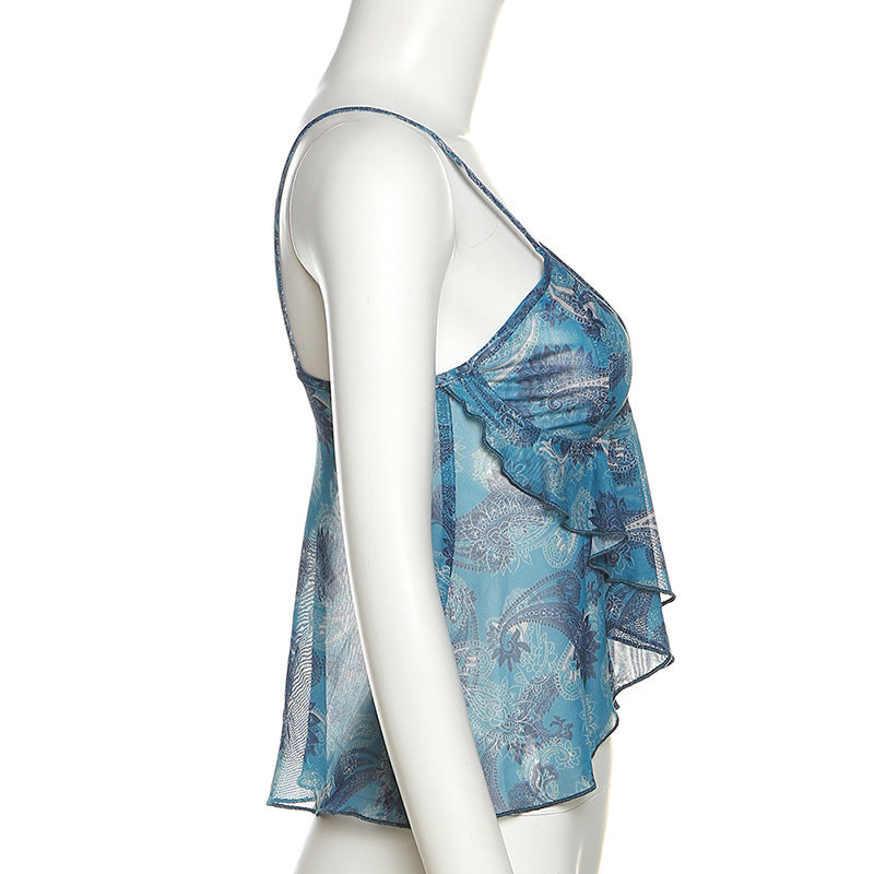 Vintage Print Mesh Cami Top