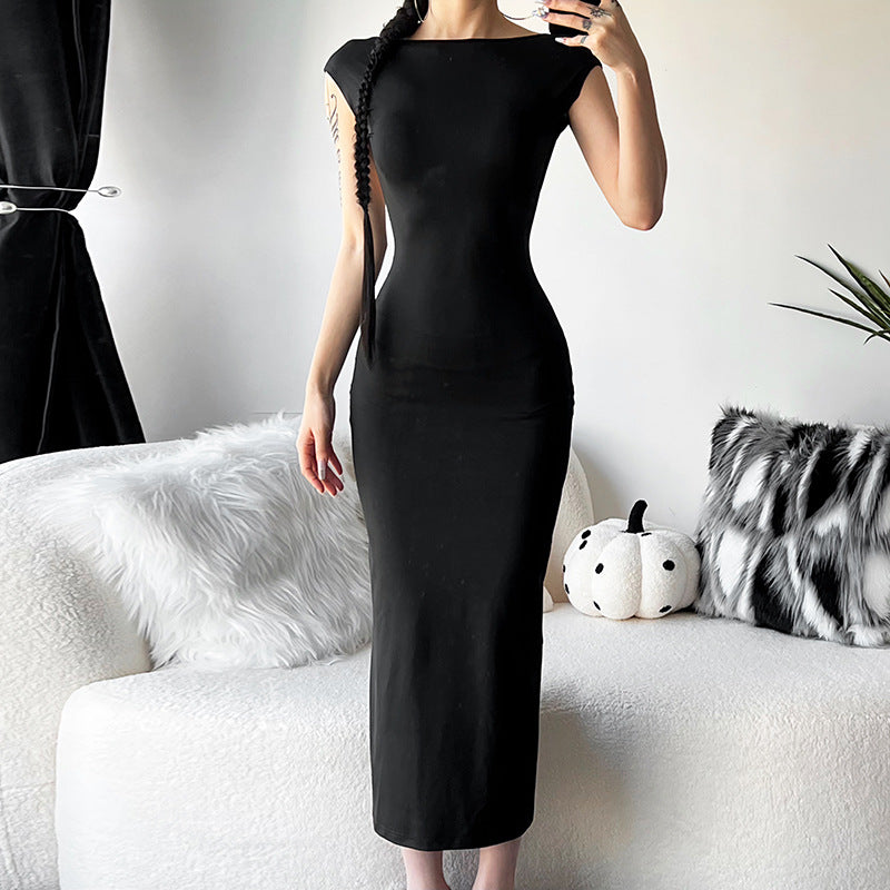 Elegant Boat Neck Bodycon Midi Dress