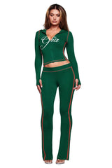 Women`s Zip Hoodie Crop Top Pants Set