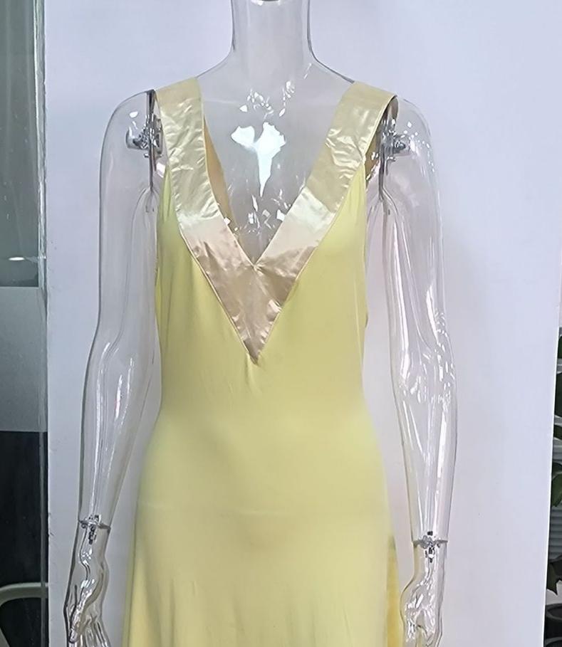 Elegant Deep V Neck Sleeveless Maxi Dress