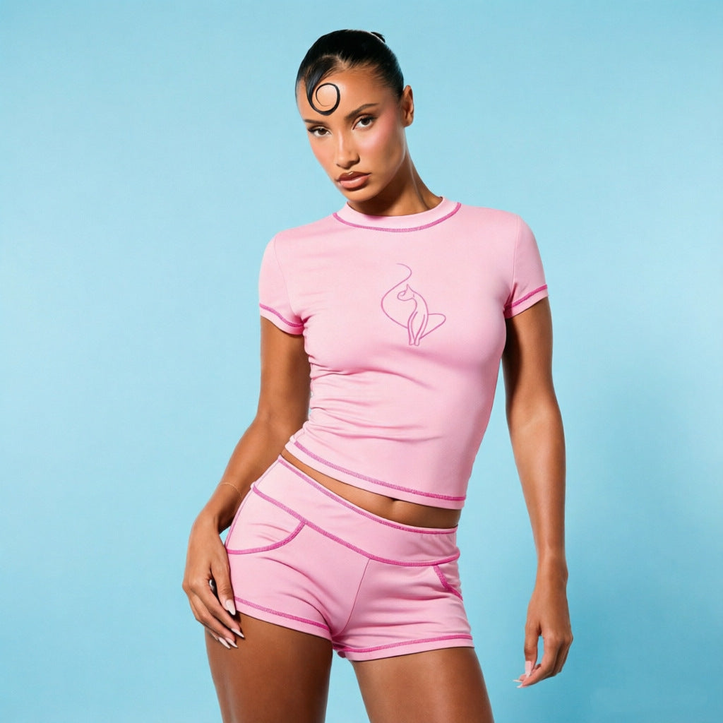 Graphic Crop Top & Shorts Lounge Set for Women