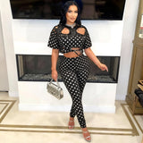 Polka Dot Cutout Crop Top & Leggings Set for Women