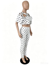 Polka Dot Cutout Crop Top & Leggings Set for Women