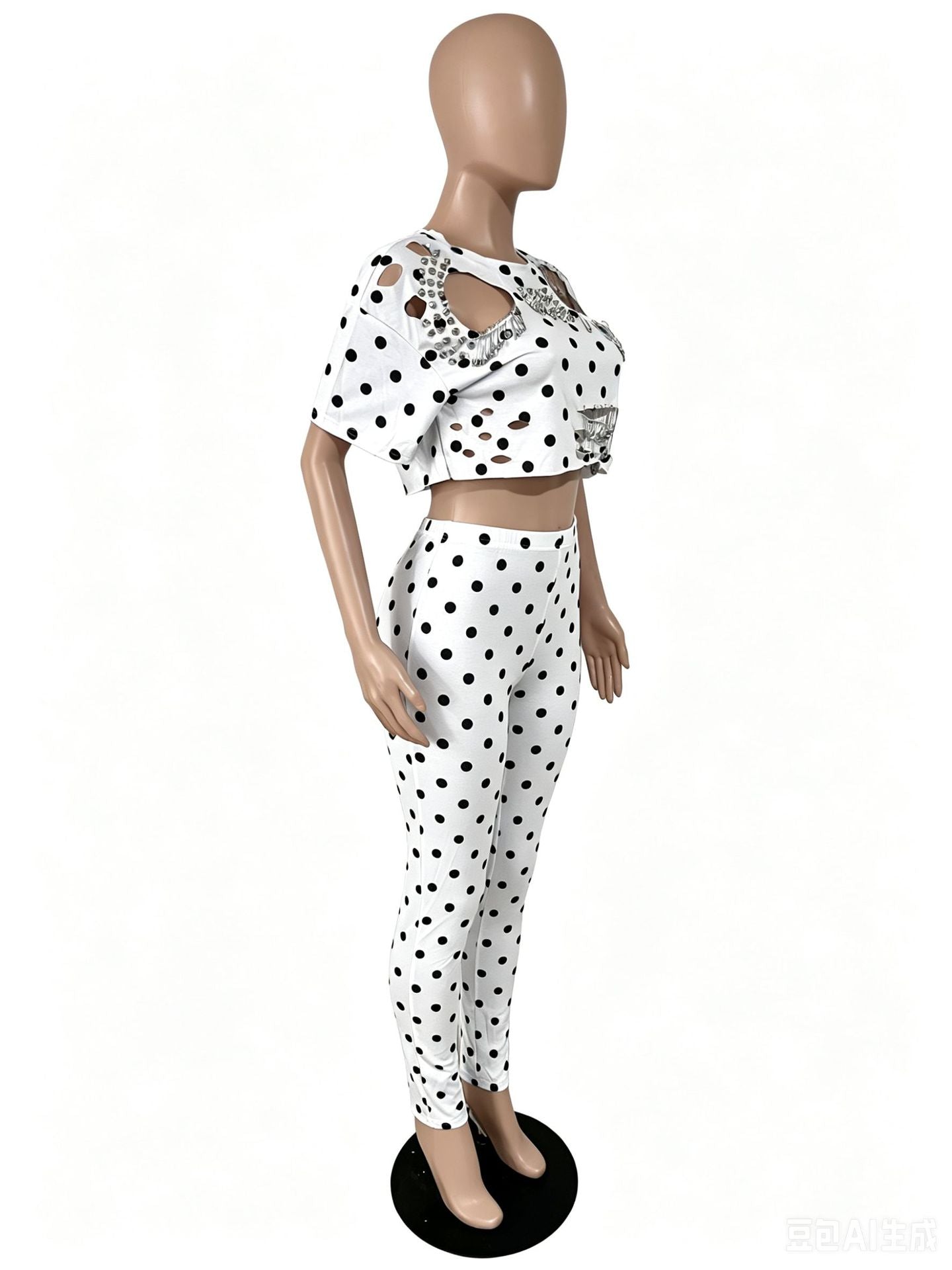 Polka Dot Cutout Crop Top & Leggings Set for Women