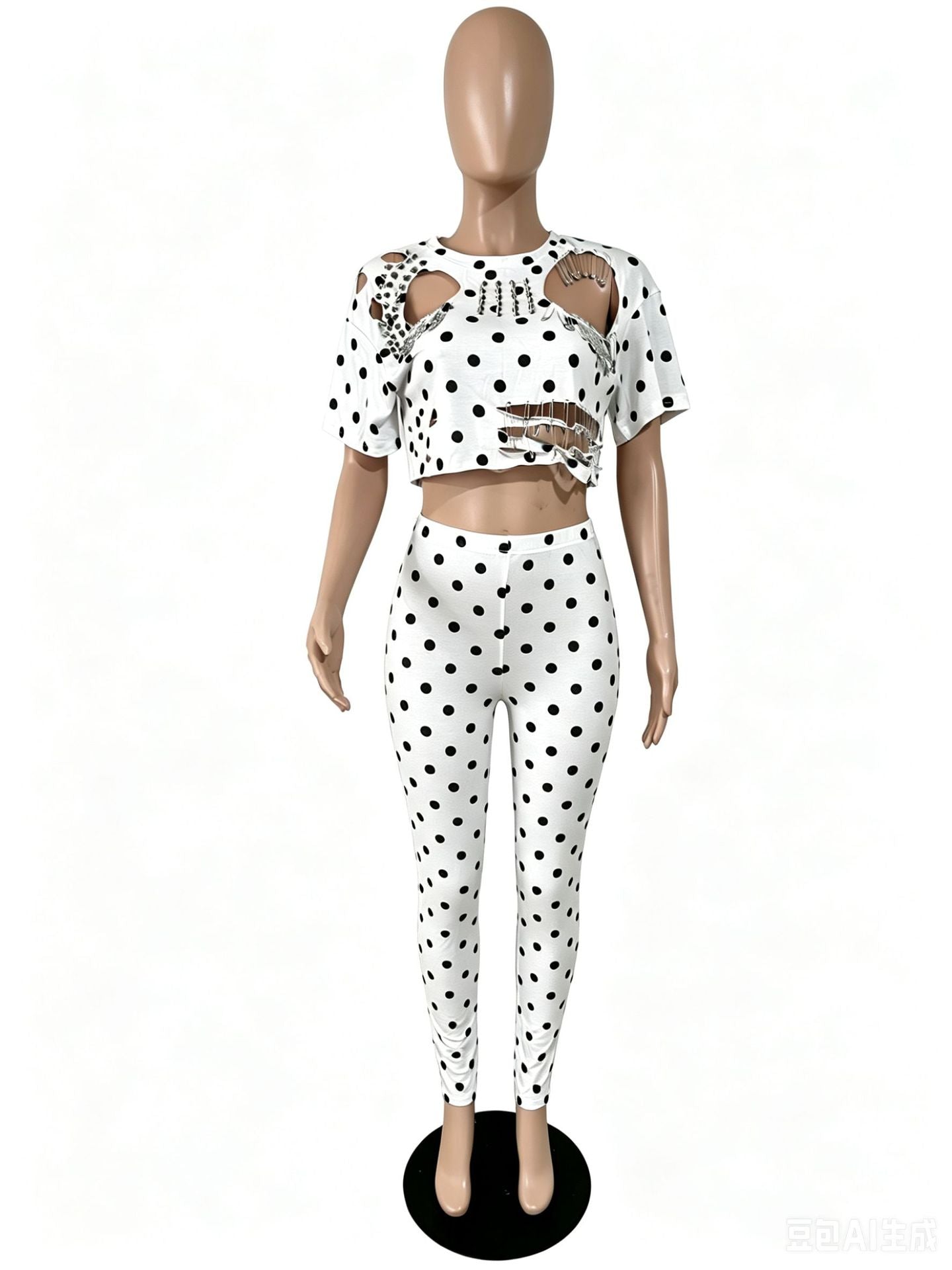 Polka Dot Cutout Crop Top & Leggings Set for Women