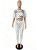 Polka Dot Cutout Crop Top & Leggings Set for Women