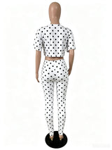 Polka Dot Cutout Crop Top & Leggings Set for Women
