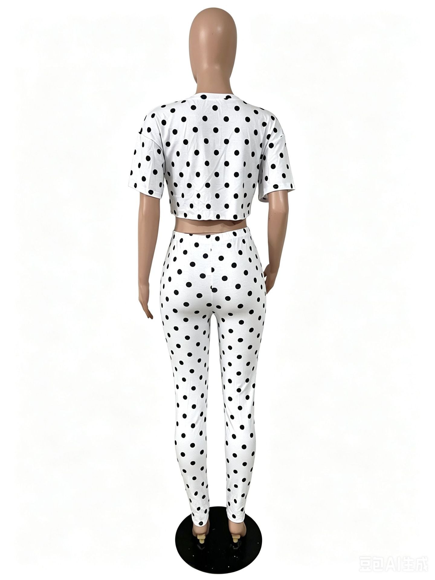 Polka Dot Cutout Crop Top & Leggings Set for Women