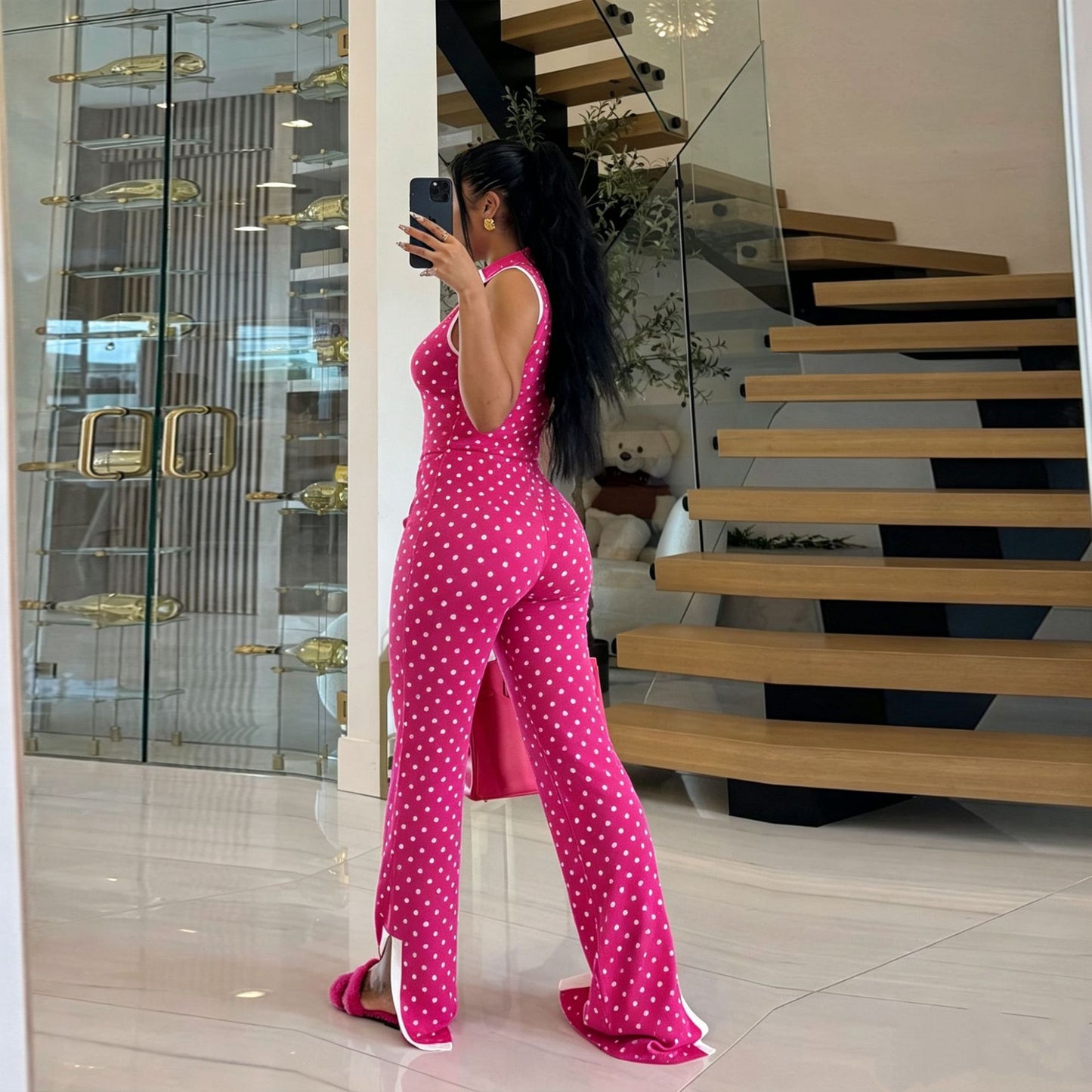 Polka Dot Sleeveless Top & Pants Set Women