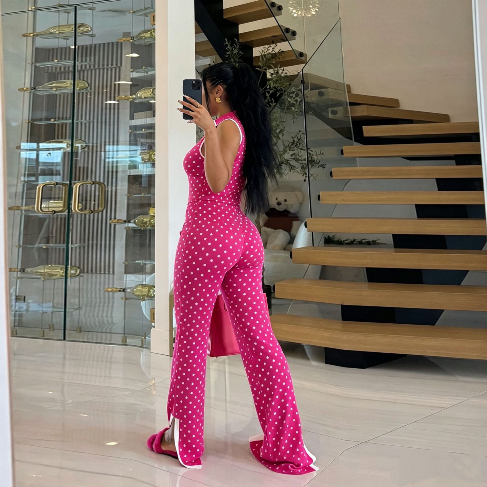 Polka Dot Sleeveless Top & Pants Set Women
