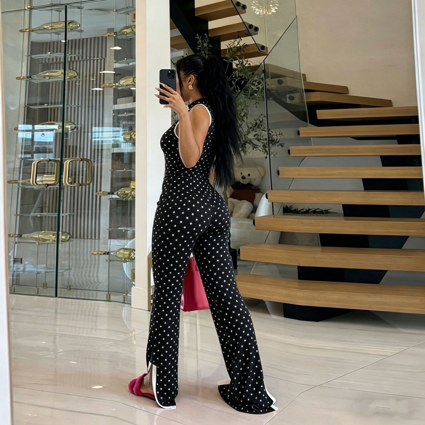 Polka Dot Sleeveless Top & Pants Set Women