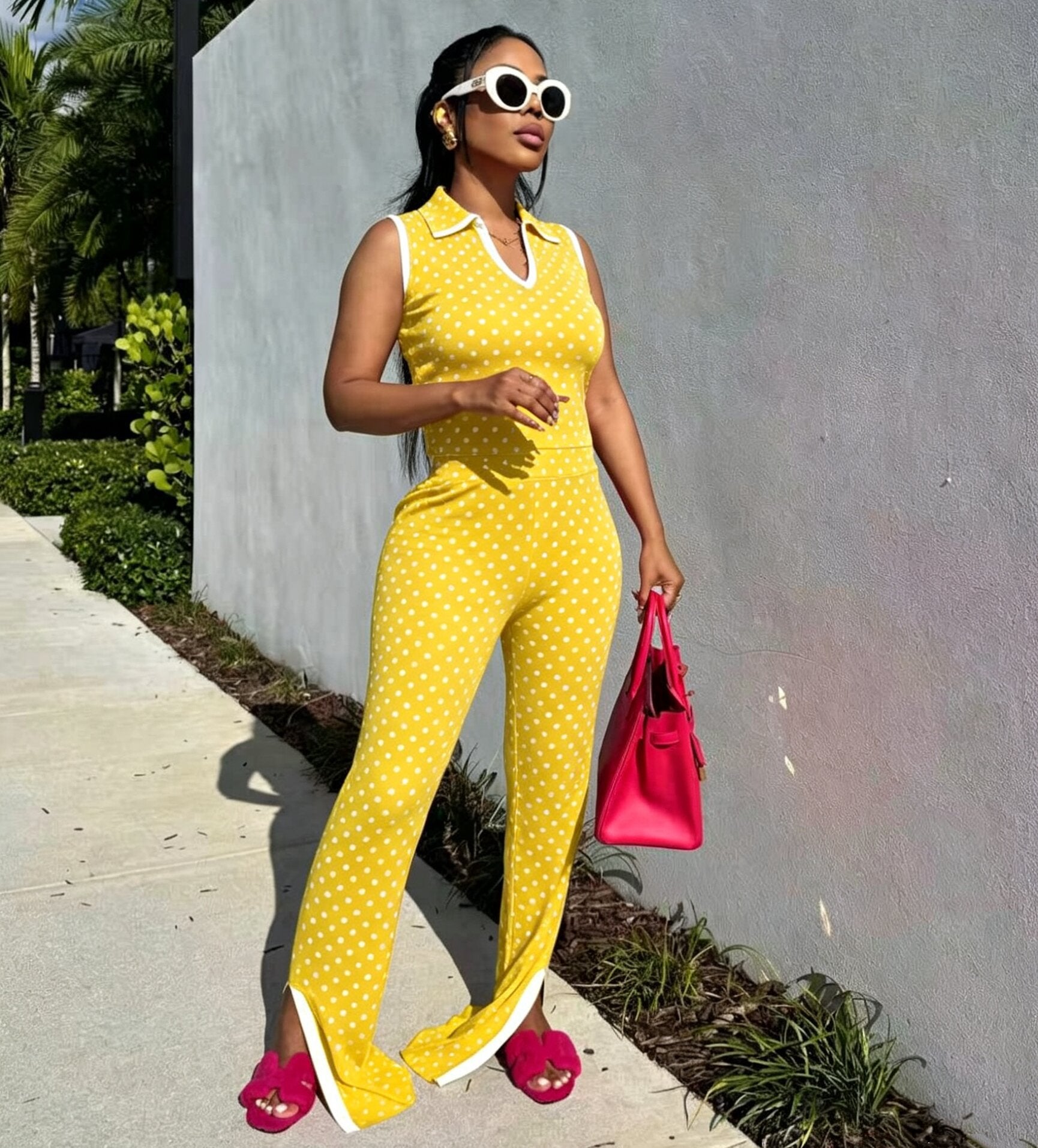 Polka Dot Sleeveless Top & Pants Set Women