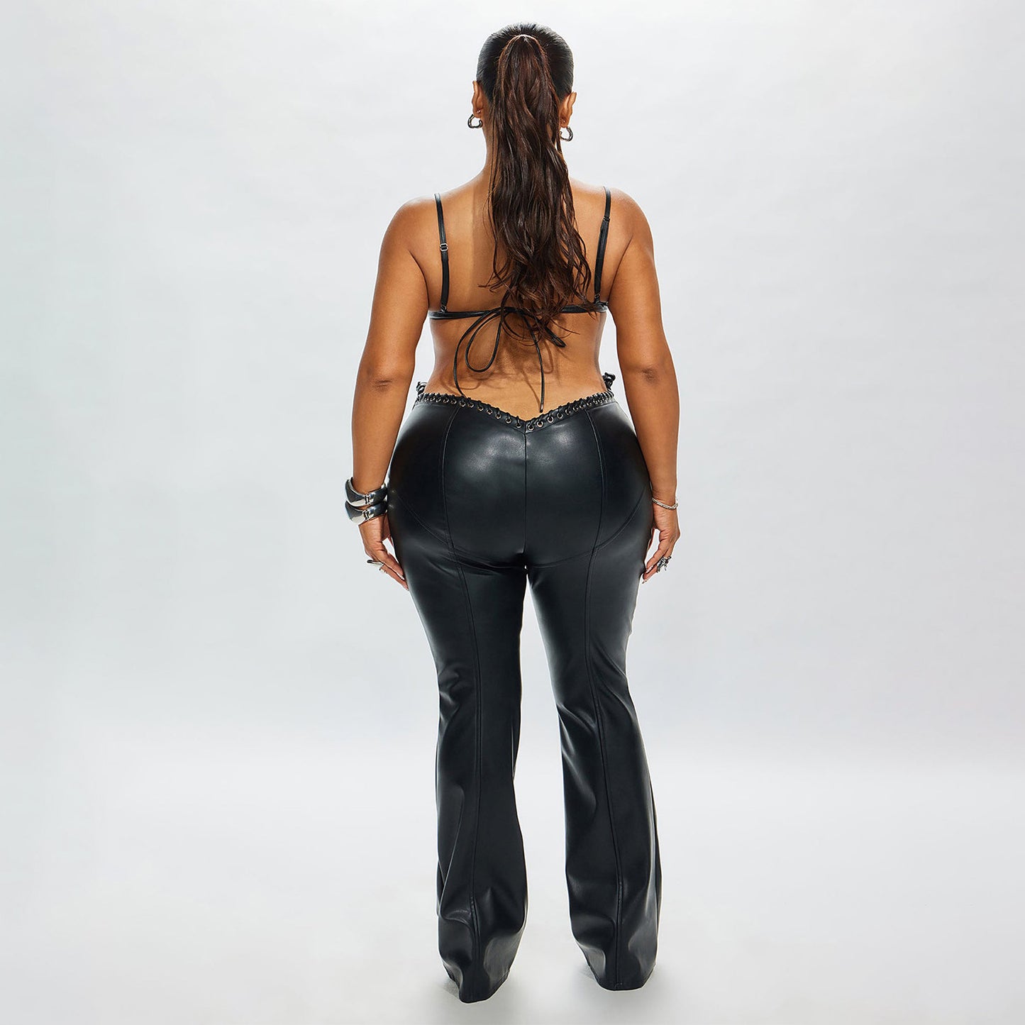 Polyester Bralette & Lace-Up Pants Set for Women