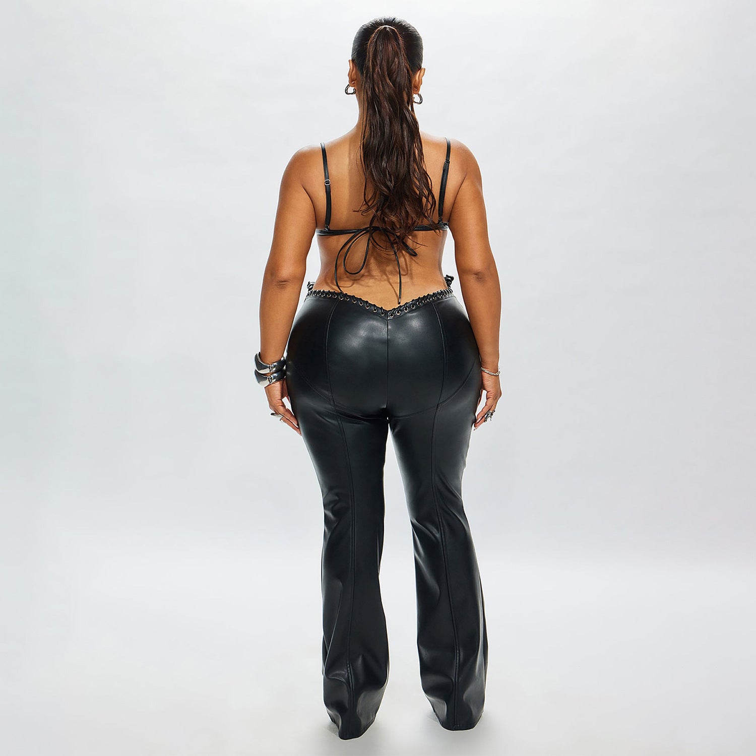 Polyester Bralette & Lace-Up Pants Set for Women