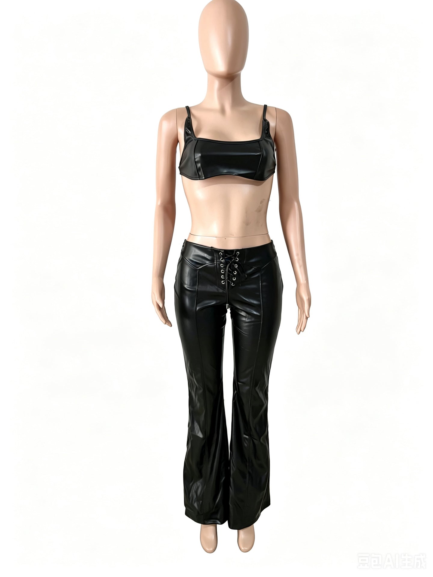 Polyester Bralette & Lace-Up Pants Set for Women