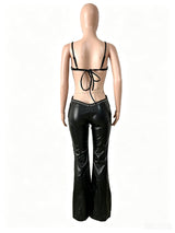 Polyester Bralette & Lace-Up Pants Set for Women