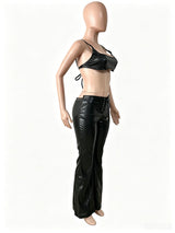 Polyester Bralette & Lace-Up Pants Set for Women