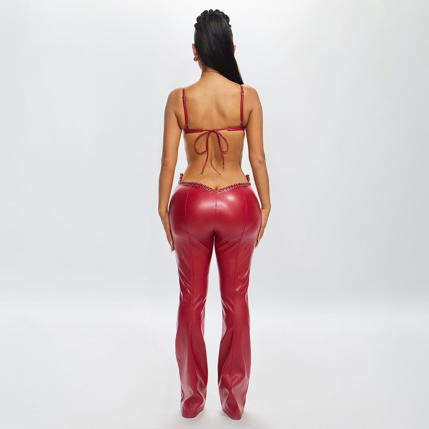 Polyester Bralette & Lace-Up Pants Set for Women