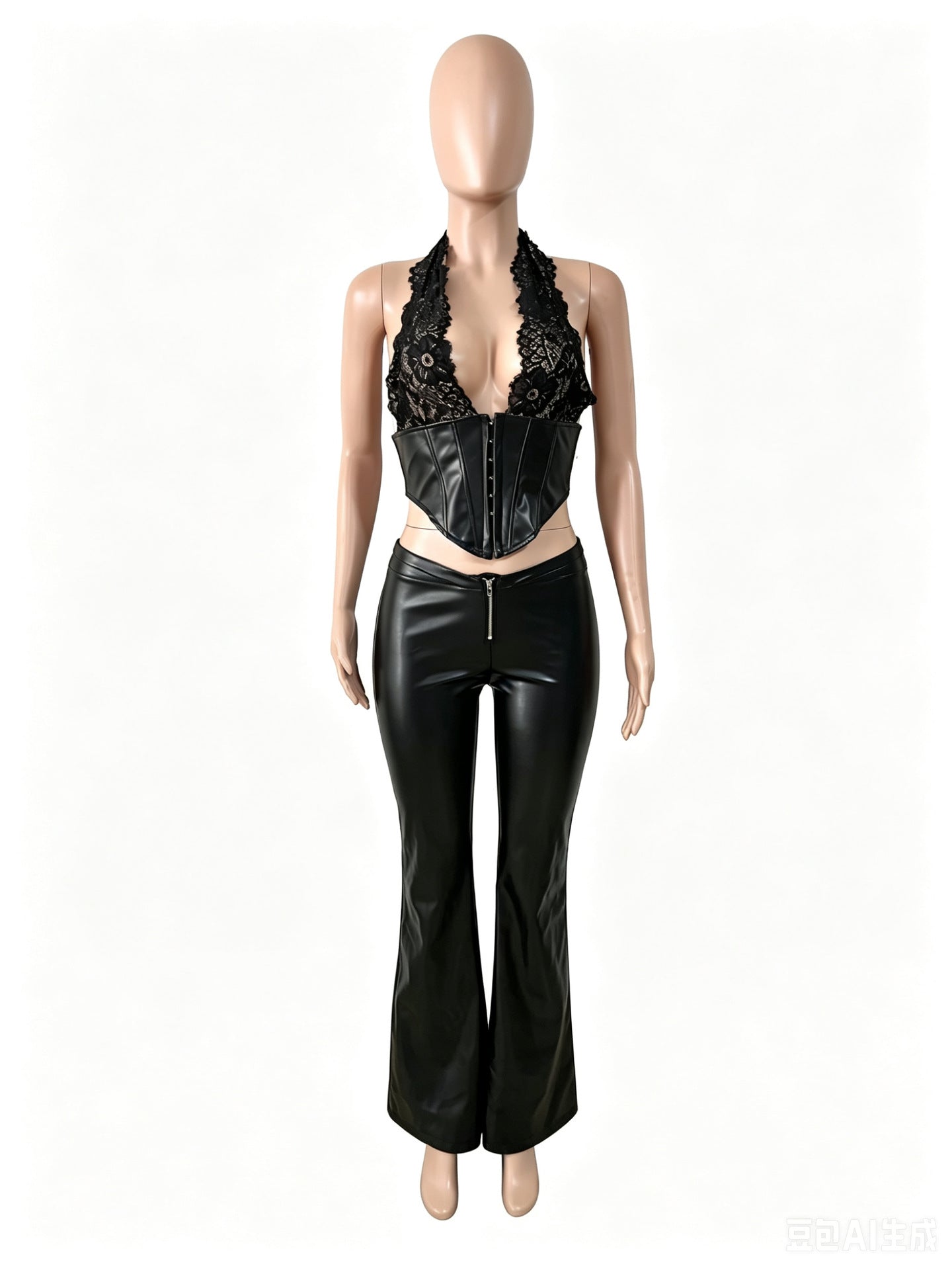 Lace Halter Corset Top & Flare Pants Set Women